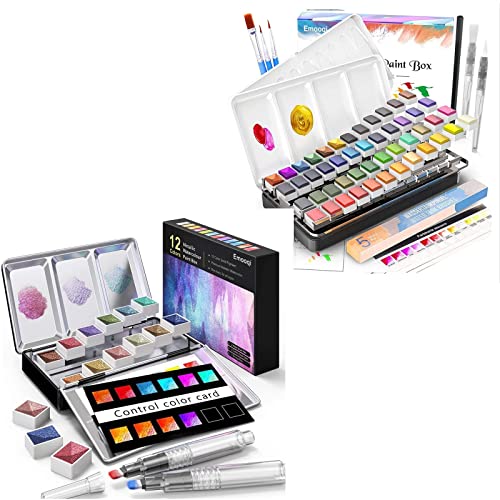 Metallic Watercolor Paints Set, Emooqi Metallic Glitter