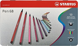 Stabilo Pen 68 Coloring Felt-tip Marker Pen, 1 mm - 50-Color Metal-tin Set