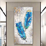 Yotree Paintings,24x48 Inch Blue Feather Oil Hand Painting 3D Hand-Painted On Canvas Abstract Artwork Art Wall Decoration Abstract Painting for livingroom