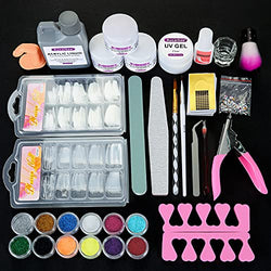 Acrylic Nail Kit with Acrylic Liquid & Nail Glue, Nail Kit Set Professional Acrylic with Everything, French Tips Nail Art Decoration Tools for Beginners and Technicians