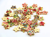 RayLineDo Mixed Flower Printed Star Shaped Wooden Buttons Crafting Sewing DIY 2 Holes Approx 50 PCS