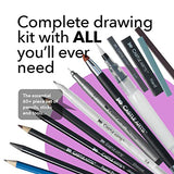 Castle Art Supplies 60 Piece Drawing & Sketching Set | Quality Graphite, Charcoal, Pastel, Water Soluble Pencils + Sticks, Fineliners | for Professional and Adult Artists | in Carry-Anywhere Zip Case