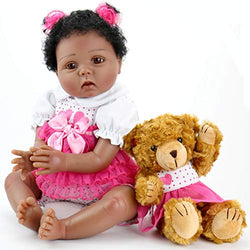 Aori Reborn Baby Dolls Lifelike Weighted Black Girl Doll 22 Inch with Teddy Toy Accessories Best Birthday Set for Girls Age 3