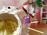 Miniature Owl Dollhouse Crochet Handmade Figurine. Tiny Toy Doll Bird Animal Replica Amigurumi