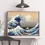 5D DIY Diamond Painting Kits for Adults, Great Wave Off Kanagawa Ukiyo-e, Round Full Drill Diamond Arts Cross Stitch Posters Craft Home Wall Decor (17.7 x 13.8 in)