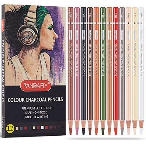 PANDAFLY Professional Charcoal Pencils Drawing Set - 8 Pieces Super Soft,  Soft, Medium and Hard Charcoal Pencils for Drawing, Sketching, Shading,  Artist Pencils for Beginners & Artists 