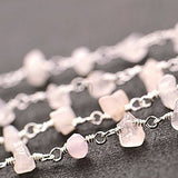 Wholesale One Foot Beautiful Rose Quartz Nugget Chip Beads Rosary Chain With Silver Plated Wire