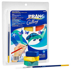 PRANG Gallery Classic Tempera Paint Cakes, Refillable, 9 Color Set with Divided Pan and Brush (80900)