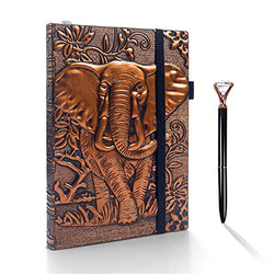 ZYWJUGE Leather Notebook Journal Lined Pages with Pen Set, Hardcover Journal Thick Paper, Elephant Gifts for Women & Men, Pen Holder, Elastic Closure, Bookmark, Inner Pocket, Ruled (5.8" X 8.3")