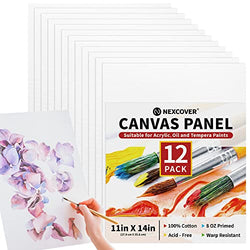 NEXCOVER Painting Canvas Panels - 12 Pack 11x14 Inch, 100% Cotton, Triple Primed, Large Blank White Canvases,MDF Board, Acid-Free,Non-Toxic,Artist Canvas Board for Acrylic, Oil, Tempera, Gouache Paint