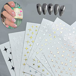 6 Sheets 3D Star Nail Art Stickers Decals Luxury Nail Art Supplies Self Adhesive Designer Nail Sticker Four-Pointed Star Nail Design Stickers Manicure Fingernail Decorations for Women Girls