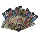 Rbenxia Spanish Floral Folding Hand Fan Flowers Pattern Lace Handheld Fans Size 9" Pack of 10