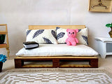 Miniature Pallet Bed, Dollhouse Furniture 1:6 scale Sofa with Mattress Pillows