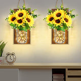 EuroBird Mason Jar Sconces Rustic Wall Sconces Handmade Hanging Wall Decor with Remote Control 5M LED Fairy Lights for Farmhouse, Kitchen, Living Room, Home Wall Decorations Set of Two (Yellow)