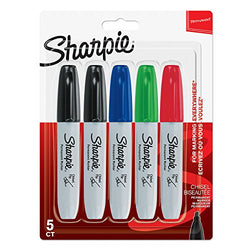 Sharpie Permanent Markers, Chisel Tip Pack of 5