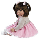 Adora ToddlerTime "Sweet Cheeks" Doll in pink dress, fancy tan cardigan, white socks and shoes