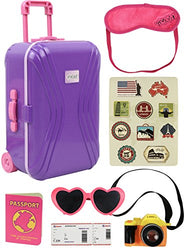 Click N' Play 18” Doll Travel Carry On Suitcase Luggage 7Piece Set with Travel Gear Accessories, Perfect for 18" American Girl Dolls