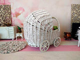 Doll stroller, miniature wicker shabby style pram for Lati Yellow 1:8 scale nursery scenes. buggy furniture