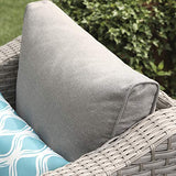 COSIEST 4-Piece Patio Furniture Sectional Sofa All-Weather Outdoor Wicker Conversation Set w Warm Gray Cushions, Glass Coffee Table, 4 Teal Pattern Pillows for Deck, Backyard, Pool