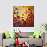 Wieco Art Dragonfly Extra Large Modern Flowers Artwork 100% Hand Painted Gallery Wrapped Floral Oil Paintings on Canvas Wall Art Ready to Hang for Living Room Home Decor Office Decorations XL