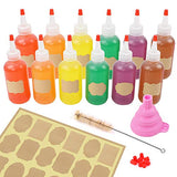 CUCUMI 16pcs 4oz Plastic Squeeze Bottles, with Red Tip Caps and Measurement, with Extra 1 Funnel, 18 Kraft Paper Stickers and 1 Brush for Crafts, Art, Glue, Kitchen Condiments