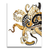 Faicai Black and Gold Octopus Wall Art Abstract Nordic Canvas Prints for Modern Home Decorations Animal Wall Decor Artwork Printed Pictures for Living Room Bedroom Kids Room Wooden Framed 12"x16"