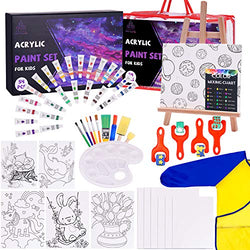 Tiny Castle Kid Paint Set, 54 Pieces Art Supplies for Kids Includes 24 Vibrant Washable Paints, Art Smock, Easel for Kids, 12PCs Large Canvas, Paint Palette, All in a Travel Bag