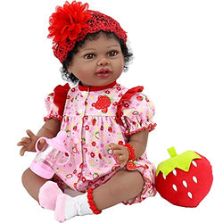 Aori Reborn Baby Dolls 22 Inch Realistic Black Reborn Dolls Lifelike Weighted African American Newborn Baby Girls with Pink Clothes and Strawberry Accessories Great Gift Set for Girls Age 3+