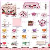 PRE-WORLD Tea Party Set for Little Girls, Princess Tea Time Toy Including Dessert,Cookies,Doughnut,Teapot Tray Cake, Tablecloth & Carrying Case,Kids Kitchen Pretend Play for Girls Boys Age 3-6