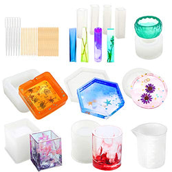 Resin Molds, WEST BAY 37Pcs Silicone Molds Resin Epoxy Resin Casting Art Molds for DIY Cup Pen Soap Candle Holder Ashtray Flower Pot Coaster Pendant Cylinder Cuboid Hexagon Round Molds