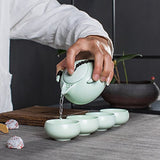 OMyTea Portable Travel Tea Set - 100% Handmade Chinese/Japanese Vintage Kungfu Gongfu Tea Set - Porcelain Teapot & Teacups & Bamboo Tea Tray & Tea Mat with a Portable Travel Bag (Green-2 cups)