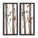 Deco 79 48635 Large Rectangular Red and Blue Birds on Branches Wood and Metal Wall Décor, Eclectic Wall Art, Bird Décor, Bird Sculptures | Set of 2: 16” x 36” Each