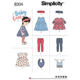 Simplicity US8304A Baby Gear Toddler's Leggings, Dress, Bibs, and Headband Sewing Patterns, Sizes XXS-L