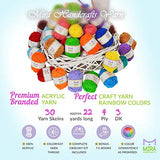 Mira Handcrafts 30 Acrylic Yarns – DK Yarn for Crochet and Knitting – 2 Crochet Hooks, 2 Plastic Needles, 4 Stich Markers, 7 Ebooks with Yarn Patterns Included – Perfect Craft Yarn