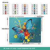 SWEETHOMEDECO Diamond Painting Kits for Adults, 5D Diamond Painting Full Drill, 20"×16" Paint with Diamonds, 30 Colors Round Gem Painting Kit (Butterfly)
