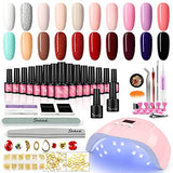 Gel Nail Polish Kit with U V Light, 20 Colors Nude Glitter Gel Nail Kit with Top Base Coat 36W Nail Dryer Nail Rhinestone Manicure Tools Nail Art Starter Kit for Home DIY