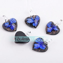 Blue 1pcs 24x20mm Murano Lampwork Glass Flower Inside Heart Charms Beads Pendants