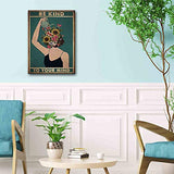 IXMAH - Be Kind To Your Mind Women Poster Wall Art Canvas Print Inspirational Quote Painting for Living Room Bedroom Bathroom Decor 16x24 inch Vertical Unframed