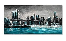 Diathou Contemporary Abstract Art Painting, Canvas Wall Art, Hand-Painted New York City Landscape, Brooklyn Bridge Art Oil Painting, Bedroom Wall Decoration Painting 24x48 inches