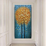 Yotree Paintings, 24x48 Inch Paintings Yellow Flowers Oil Hand Painting 3D Hand-Painted On Canvas Abstract Artwork Art Wood Inside Framed Hanging Wall Decoration Abstract Painting