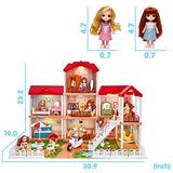 UNIH Doll House Dream House with 2 Dolls, Dollhouse Accessories and Furniture House Playset Gift for Toddler Girls Kids Age 3 4 5 Year Old