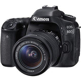 Canon EOS 80D DSLR Camera with 18-55mm Lens (1263C005) + 64GB Memory Card + Case + Corel Photo Software + 2 x LPE6 Battery + External Charger + Card Reader + LED Light + Filter Kit + More (Renewed)