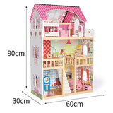 XDXDO Large Wooden Doll House (90X60cm), Furnished with Furniture and Accessories, Children's Wooden Doll House, Luxurious Princess Castle Set, Suitable for Over Three Years Old