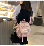 kawaii backpack girl school bag waterproof nylon with kawaii pendant cute pin mini backpack(pink)