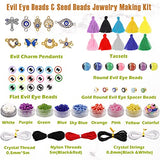 EuTengHao 8mm Evil Eye Beads Premium Kit with Alloy Charms Tassels Clay Seed Beads Jewelry Findings Cords for Bracelets Earrings Necklace Jewelry Making Supplies DIY Crafts (3166Pcs,Round and Flat)