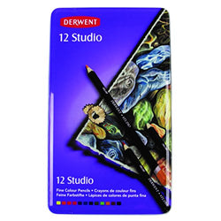 Derwent Studio Colored Pencils, 3.4mm Core, Metal Tin, 12 Count (32196)