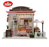 By Teddy Cocoa's Fantastic Ideas Miniature Chocolate Shop Model DIY Dollhouse Project Kit | Includes Lights and Furniture (Unassembled)