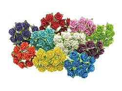 NAVA CHIANGMAI 100 pcs Mini Rose Mixed Color 10 mm Artificial Mulberry Paper Flower Scrapbooking Wedding Doll House Supplies Card