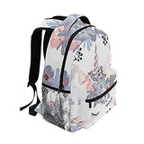 ZOEO Girls School Backpack Cute Unicorn Head With Flower Bookbag Bag Hiking Travel Pack for Student 3th 4th 5th Grade Kids with Multiple Pockets Daypack