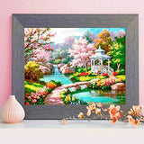 Diamond Painting Landscape for Adults 5D Full Drill DIY Cross Stitch by Number Kit DIY Arts Craft Wall Decor Gem Art Sakura Garden Embroidery Lake Pavilion Picture of Rhinestone for Gift 15.8x11.8inch